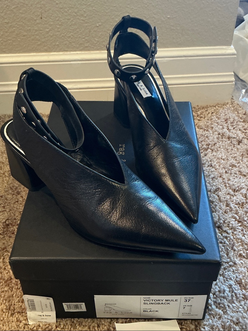 ✨Rag & Bone Black Pointed Leather Slingback Mules